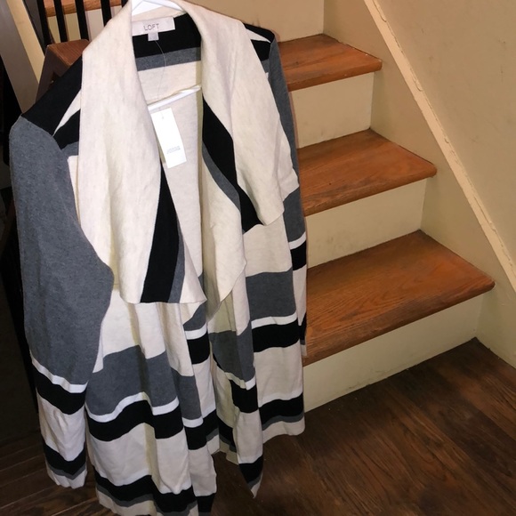 LOFT Sweaters - Loft black gray cream long open cardigan